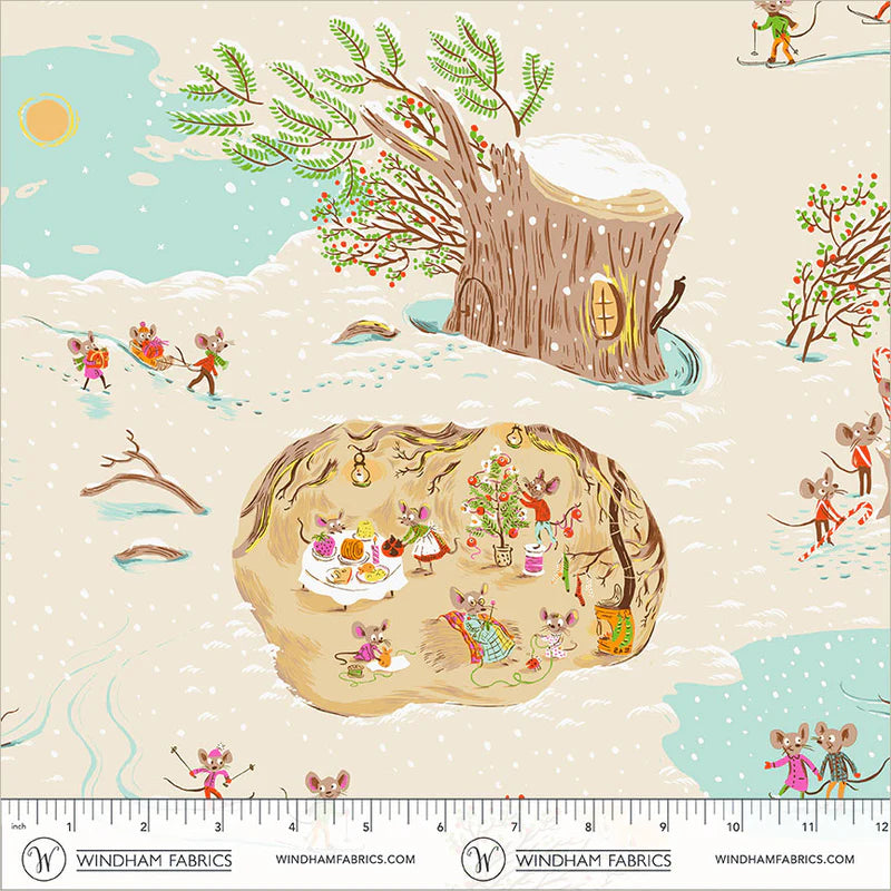 PREORDER: Heather Ross Favorites - Christmas Mice 50165D-10 Cream by Windham Fabrics