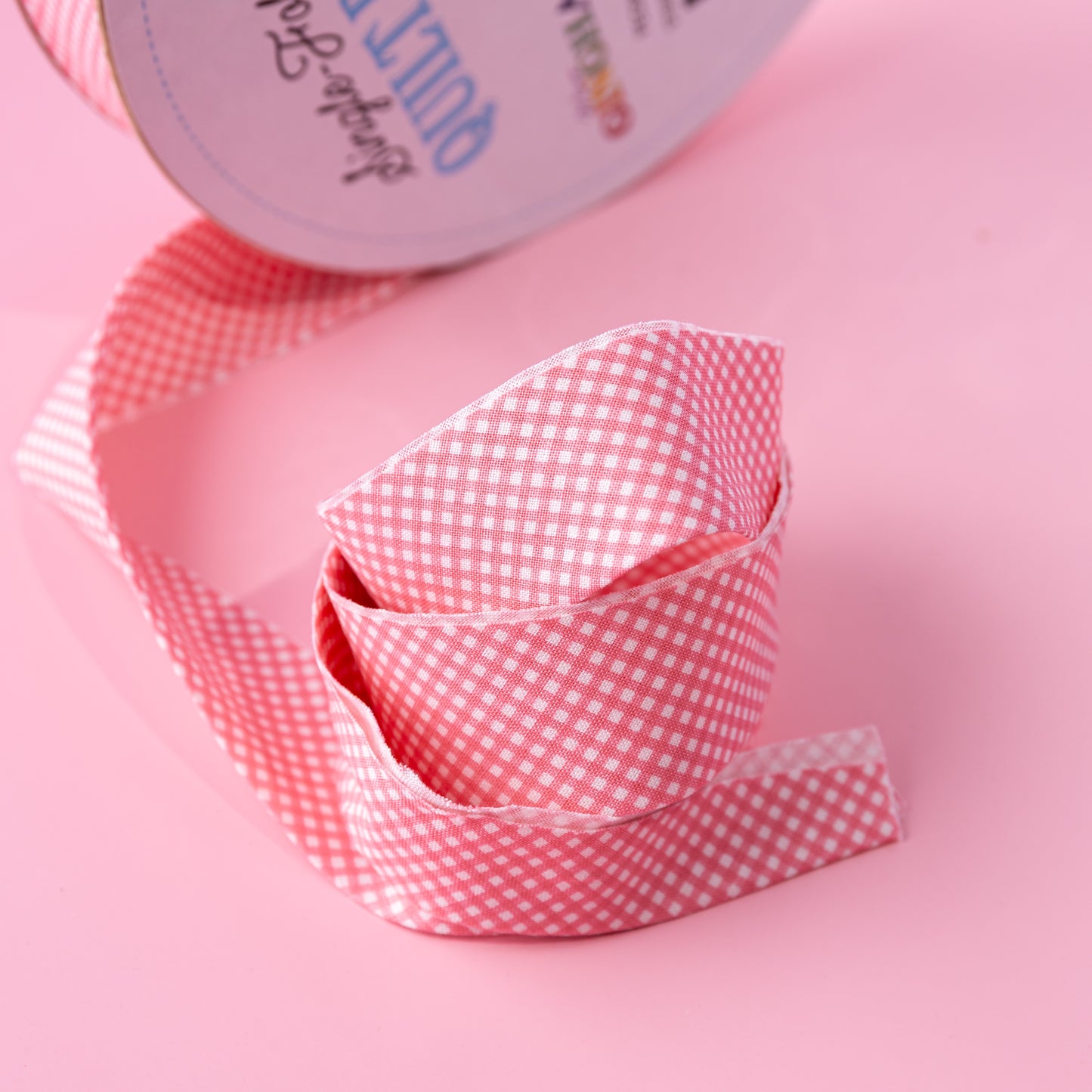 Micro Gingham in Peony Single Fold Bias Binding by Riley Blake