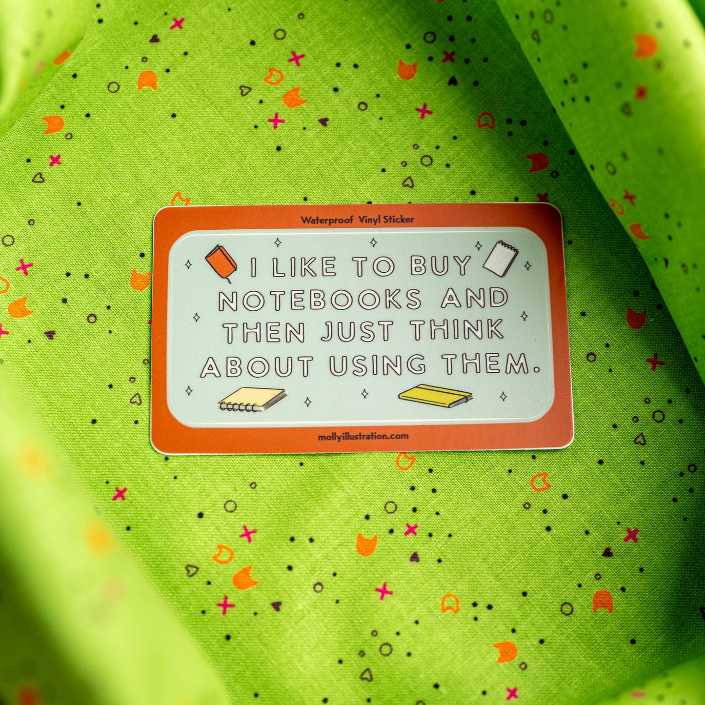 I Like to Buy Notebooks Waterproof Vinyl Sticker by Molly Illustration