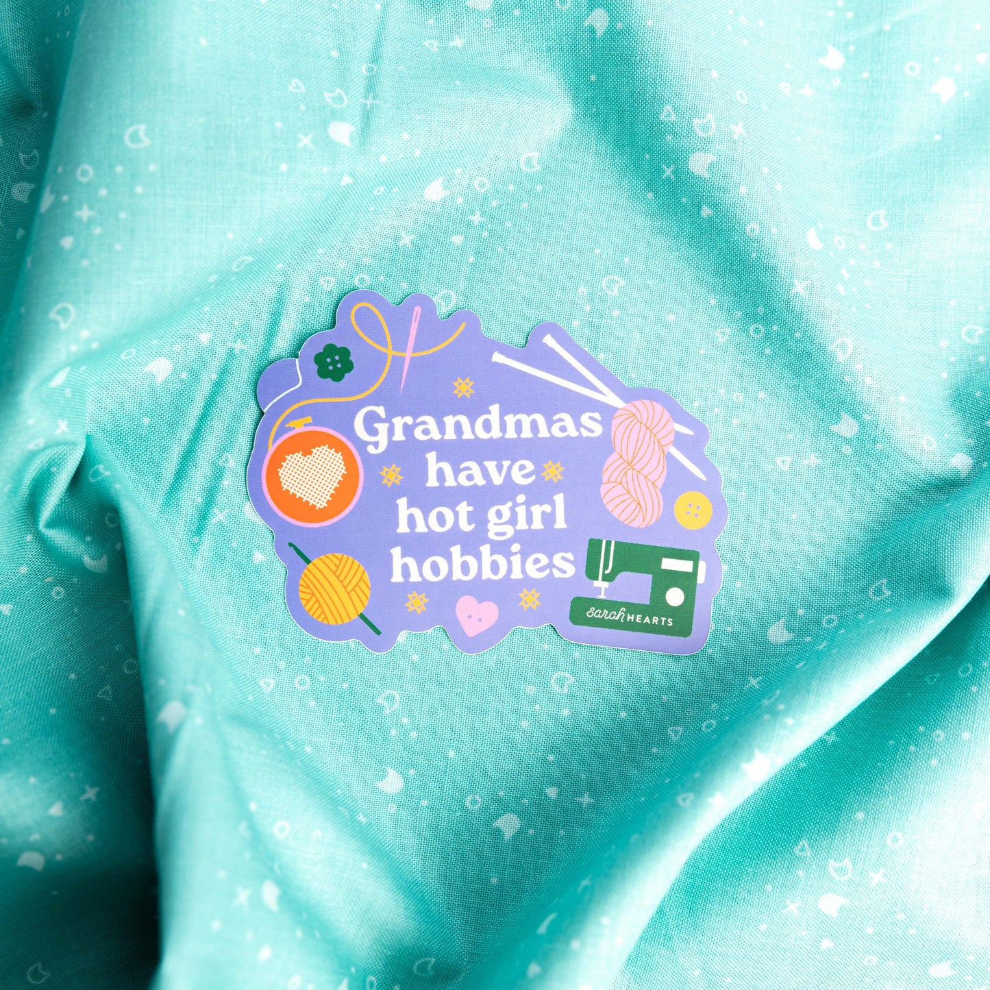 Hot Girls Have Grandma Hobbies Sticker Purple - Sarah Hearts
