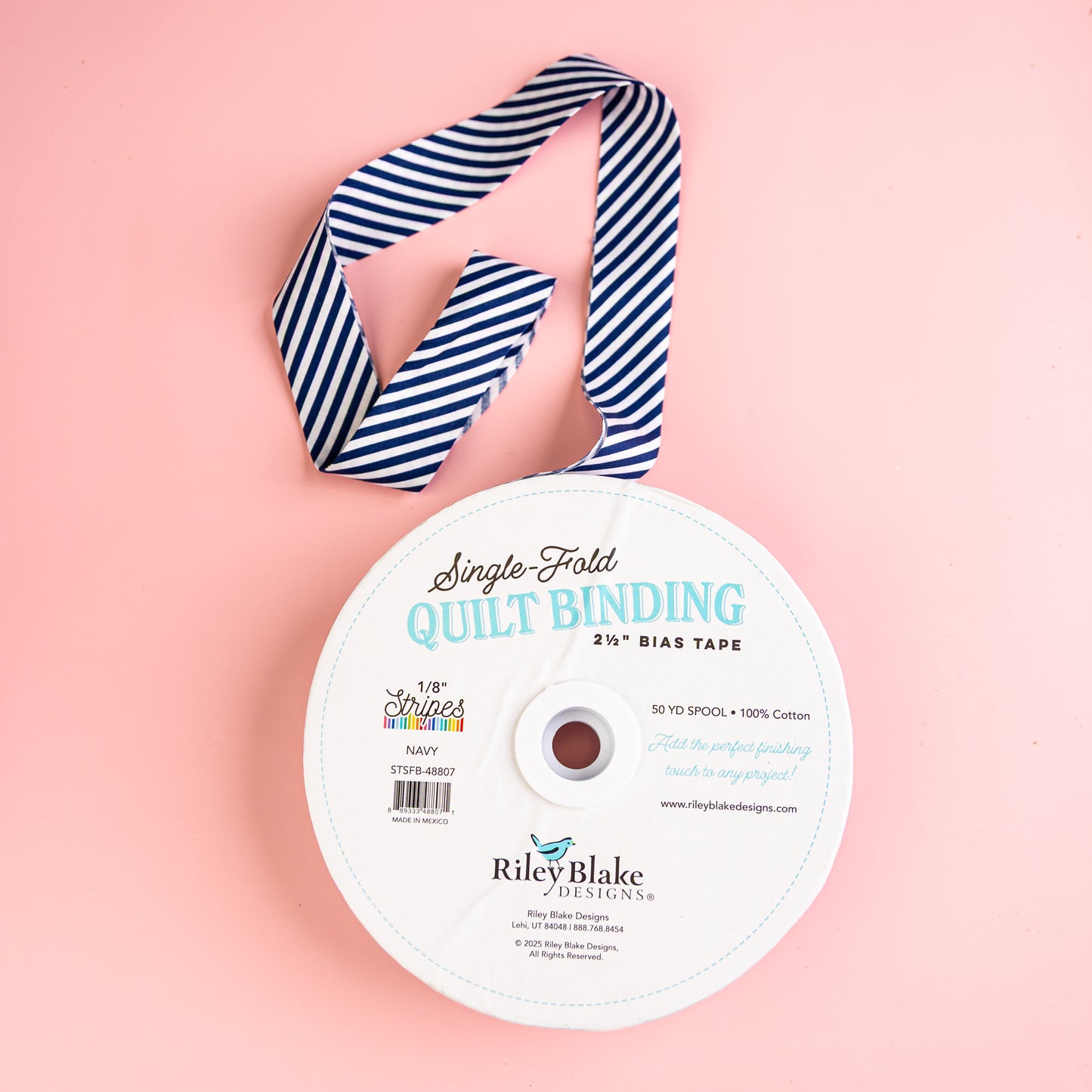 Single Fold Bias Binding by Riley Blake Navy Stripe