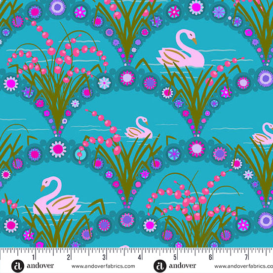 Menagerie Swan Peacock by Alison Glass for Andover A-10629-T