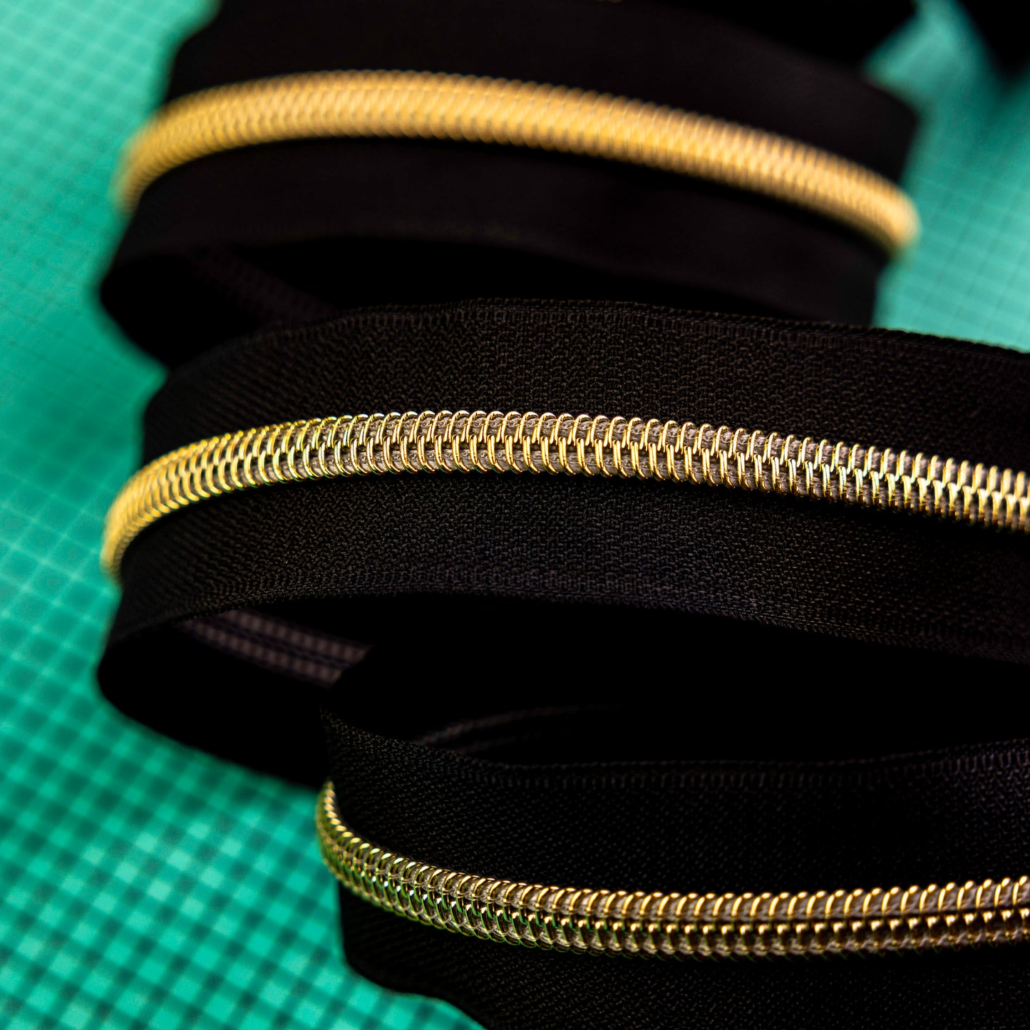 Sassafras Lane Black Zipper Tape with Faux Metal Nylon Teeth in Gold Finish