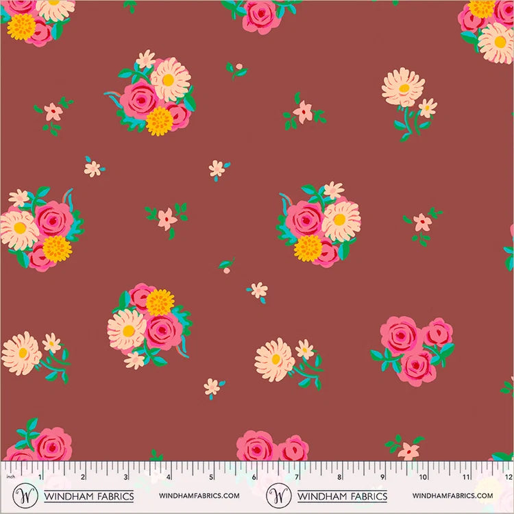 Boat Race Denyse Floral by Heather Ross for Windham Fabrics 55606D-6 Brown