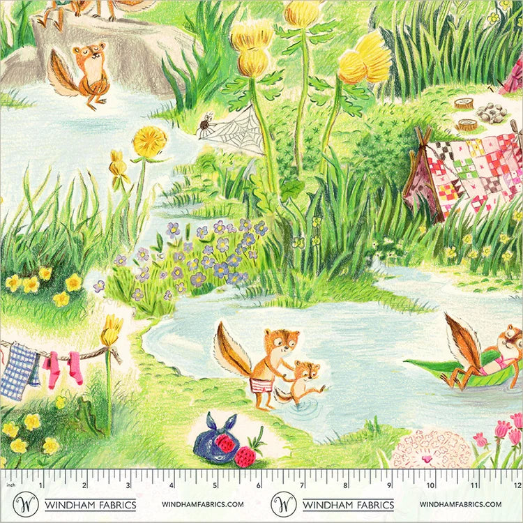 Boat Race Chipmunks Camping by Heather Ross for Windham Fabrics 55602D-5 Multi