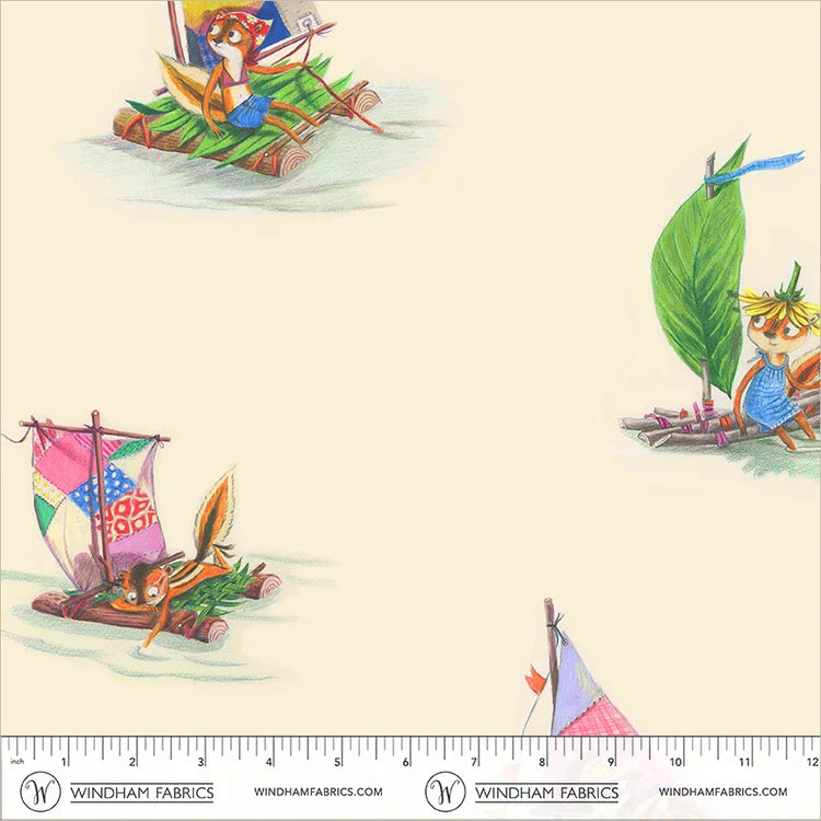 Boat Race Stick Boats by Heather Ross for Windham Fabrics 55604D-9 Ivory