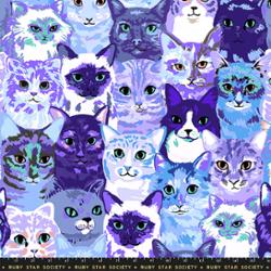 108" Wideback Oops All Cats Blue by Sarah Watts for Ruby Star Society