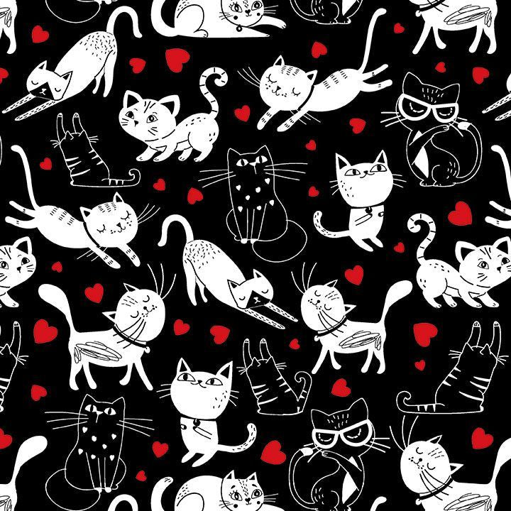 Tossed Cats and Hearts by Timeless Treasures | CAT CD3833