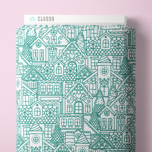 Jolly Tidings - Gingerbread Village Turquoise by Whim and Joy for Cloud9 Fabrics