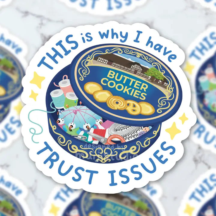Trust Issues Sewing Tin Sticker by Muiji Studio