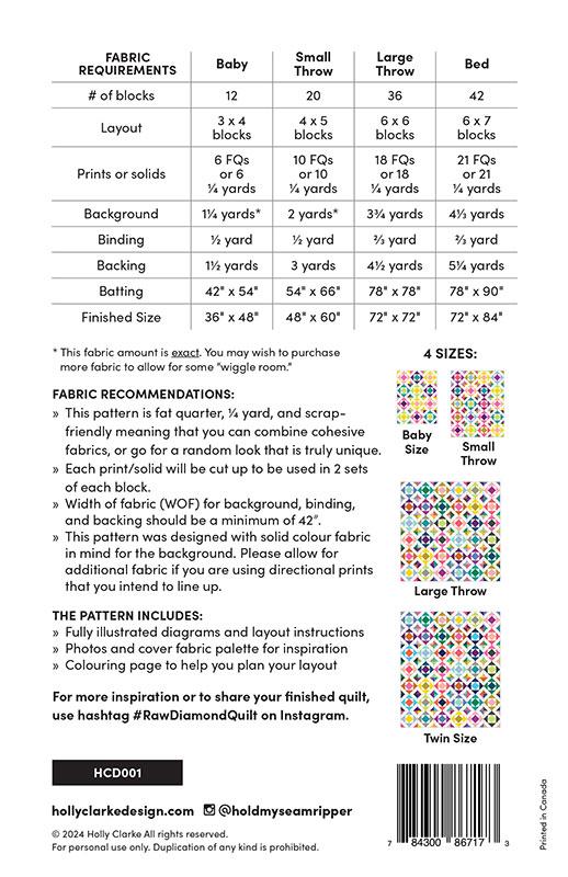 Raw Diamond Quilt Pattern by Holly Calrke Design
