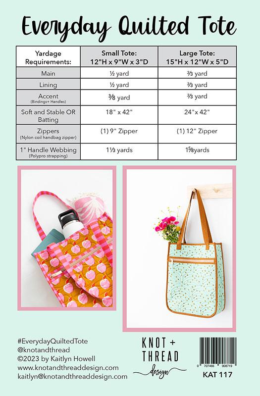 Everyday Quilted Tote Paper Pattern by Knot and Thread Design