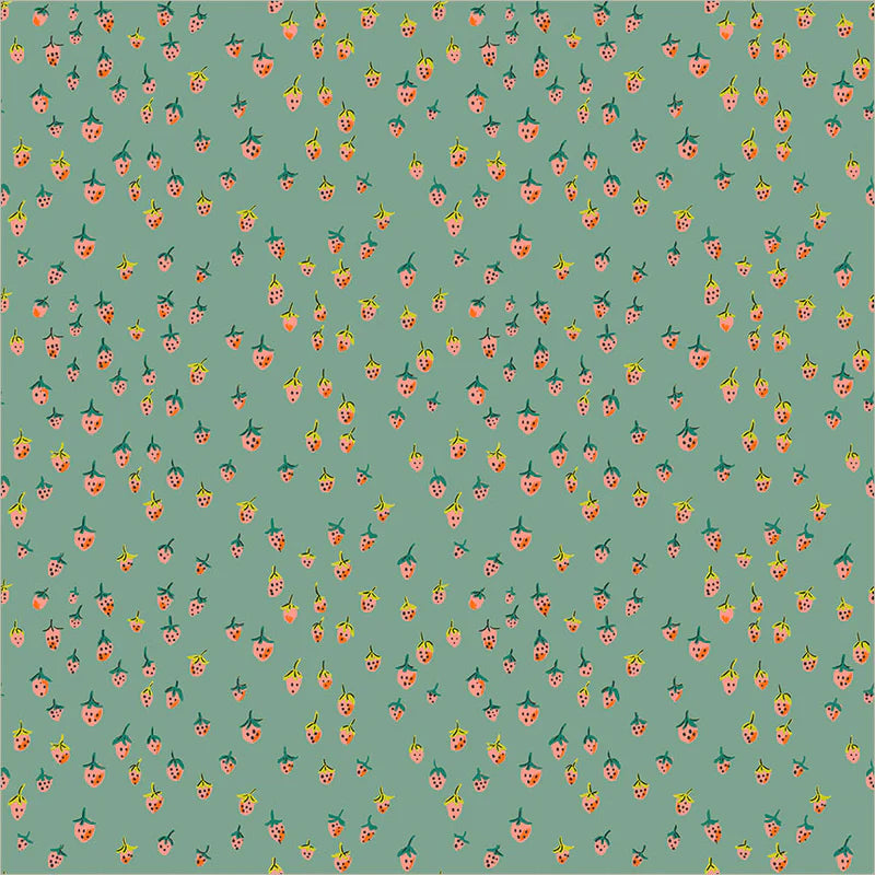 PREORDER: Heather Ross Favorites - Field Strawberries 50899D-13 Teal by Windham Fabrics