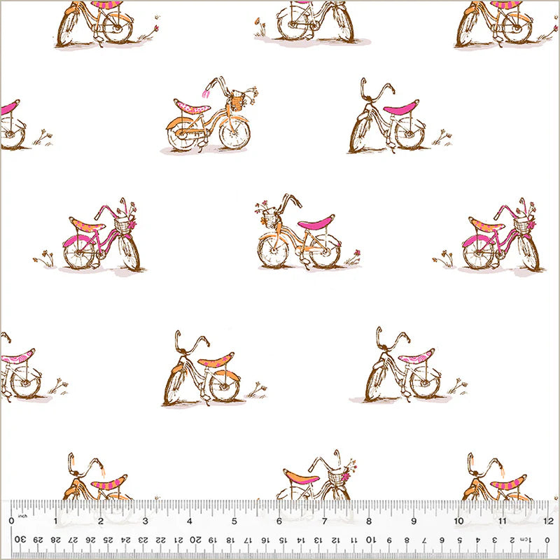 PREORDER: Heather Ross Favorites - Dream Bike 54327D-3 White by Windham Fabrics