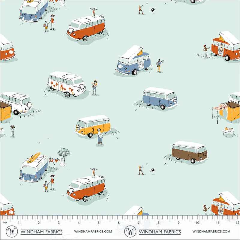 PREORDER: Heather Ross Favorites - Bus 55211D-3 Aqua White by Windham Fabrics