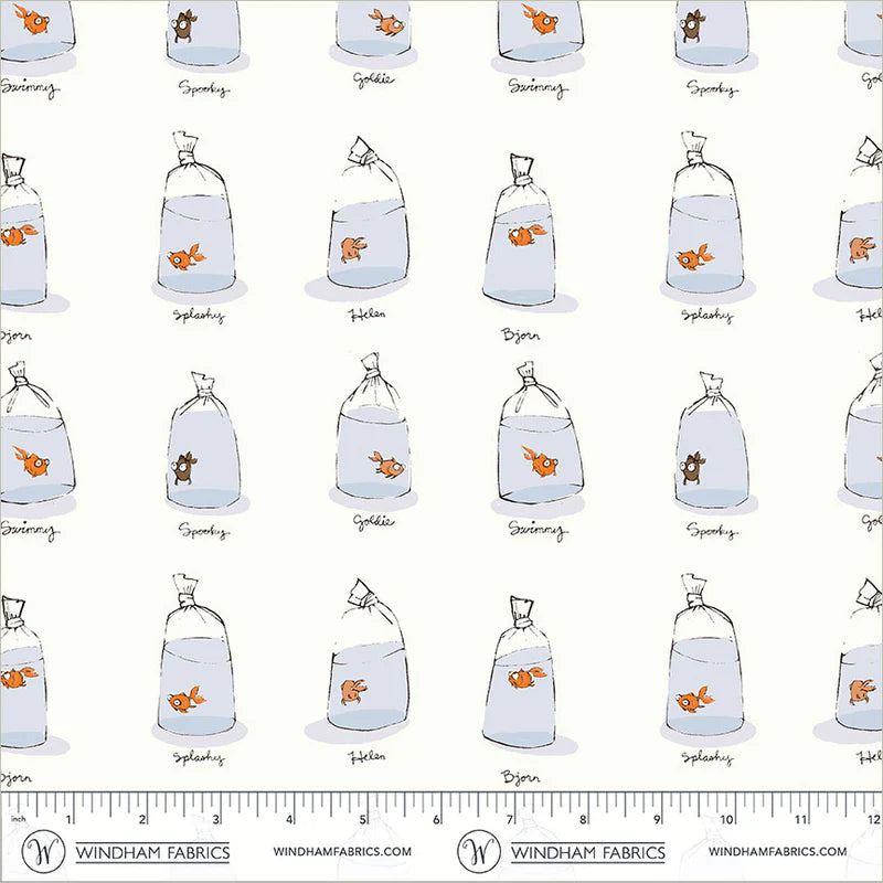 PREORDER: Heather Ross Favorites - Goldfishes in Bags 55212D-2 White by Windham Fabrics
