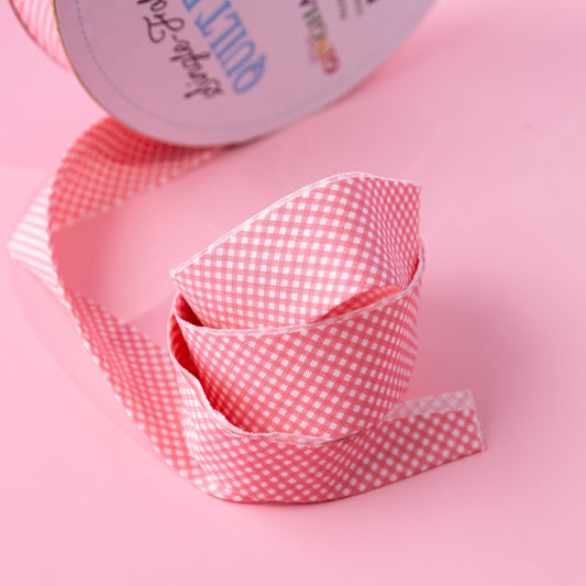 Micro Gingham in Peony Single Fold Bias Binding by Riley Blake