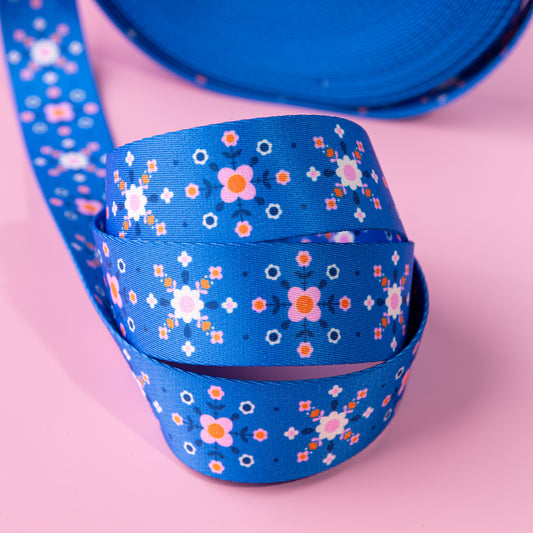 1.5" Florametry Webbing in Bright Blue by Kimberly Kight