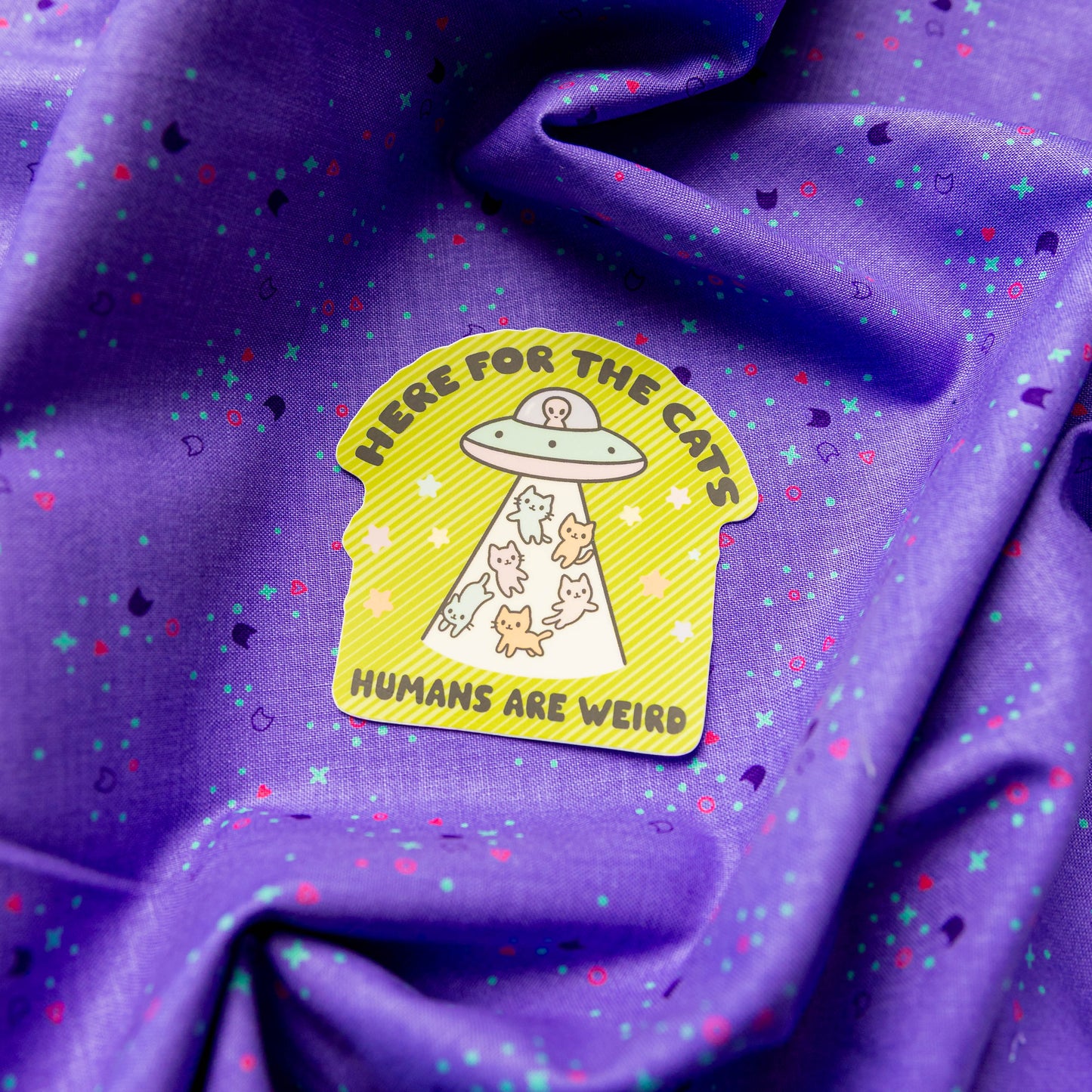 Here For the Cats UFO Sticker by Juju and Moxie