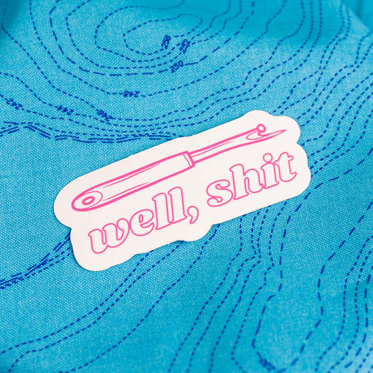 Well, Shit Seam Ripper Sticker Fuschia by Feral Notions