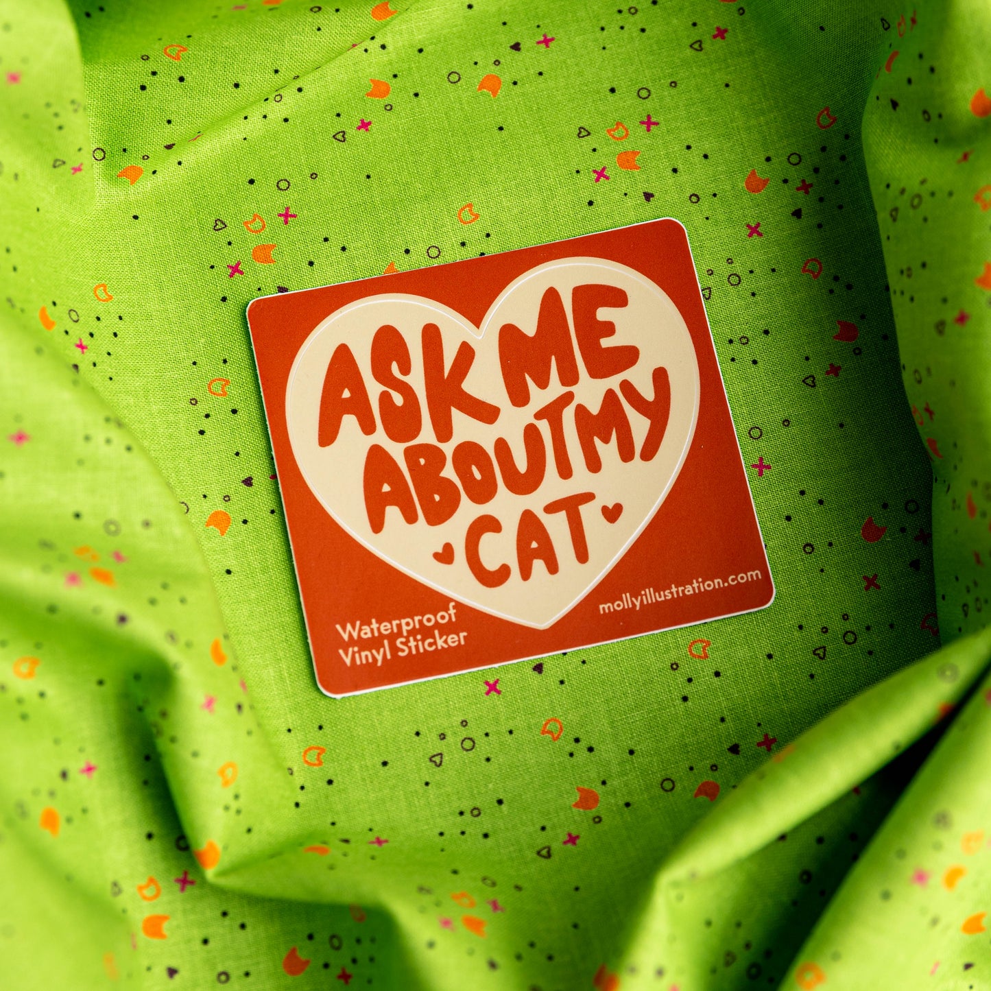 Ask Me About My Cat Waterproof Vinyl Sticker by Molly Illustration