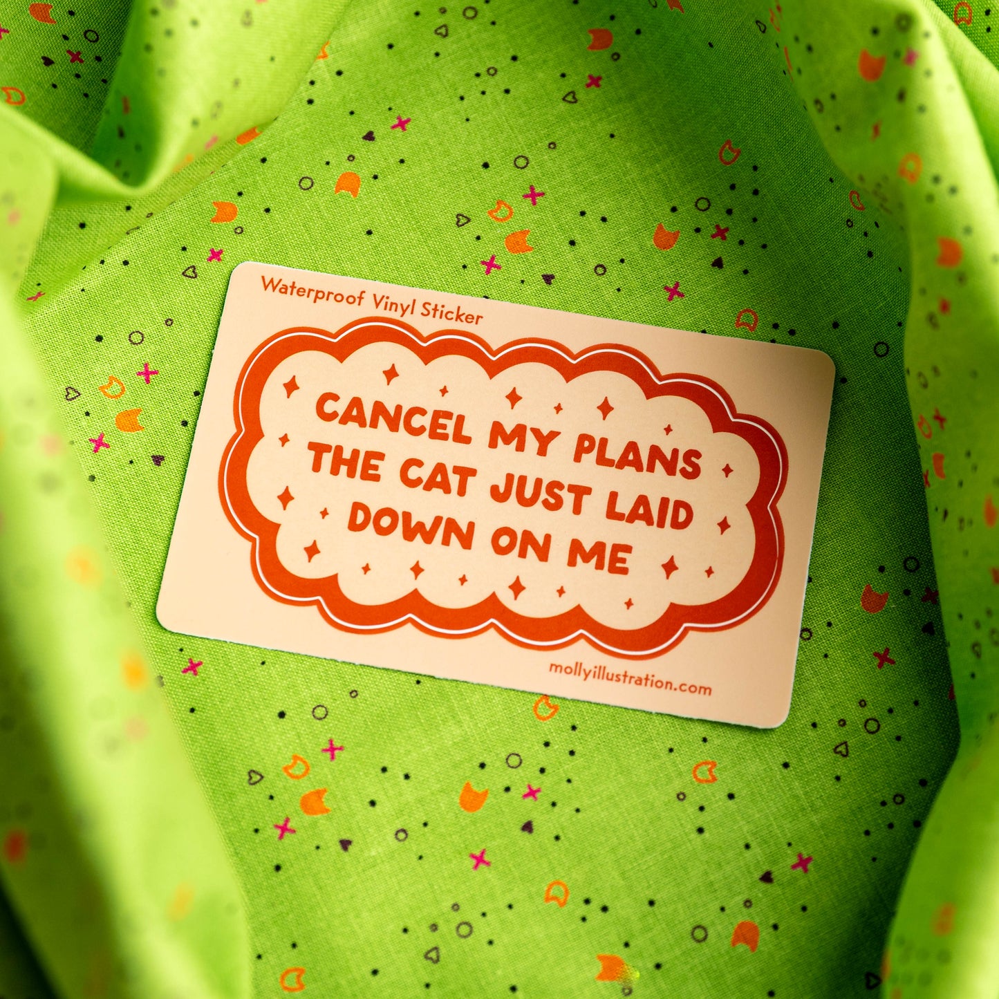 Cancel My Plans Cat Waterproof Vinyl Sticker by Molly Illustration