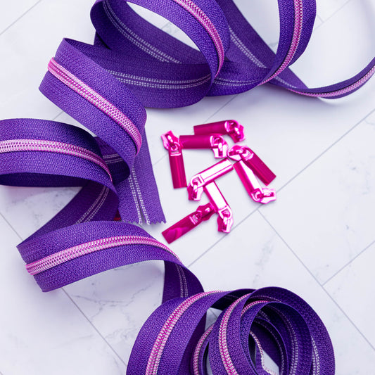 Sallie Tomato Tula Pink Moonflower Zipper Tape with Pink Coil & Zippers