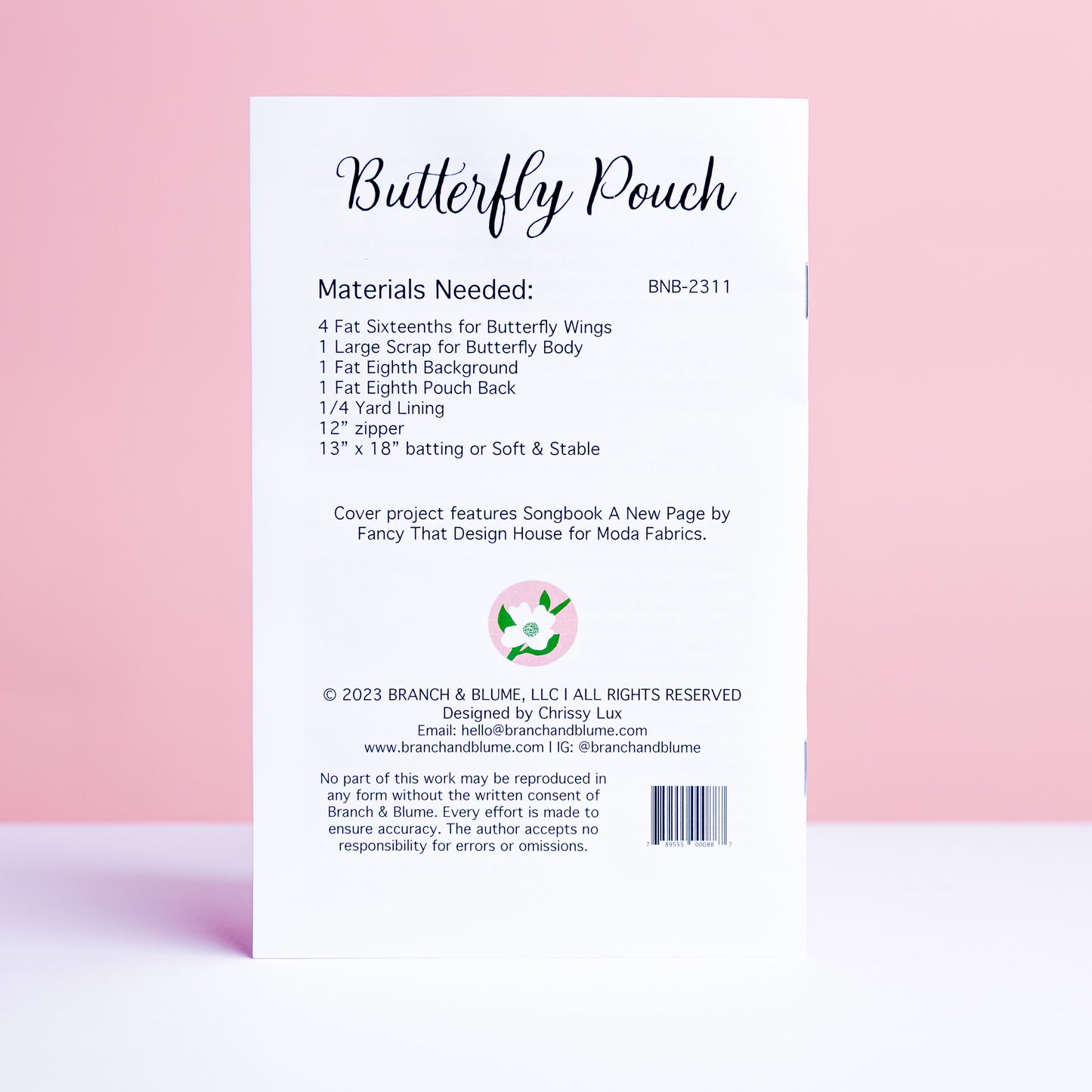 Butterfly Pouch- Paper Pattern - by Branch and Blume
