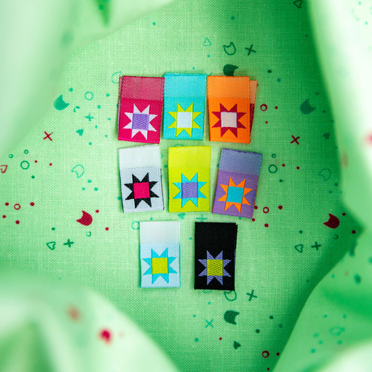 Colorful Sawtooth Stars Sew In Labels by Knot and Thread