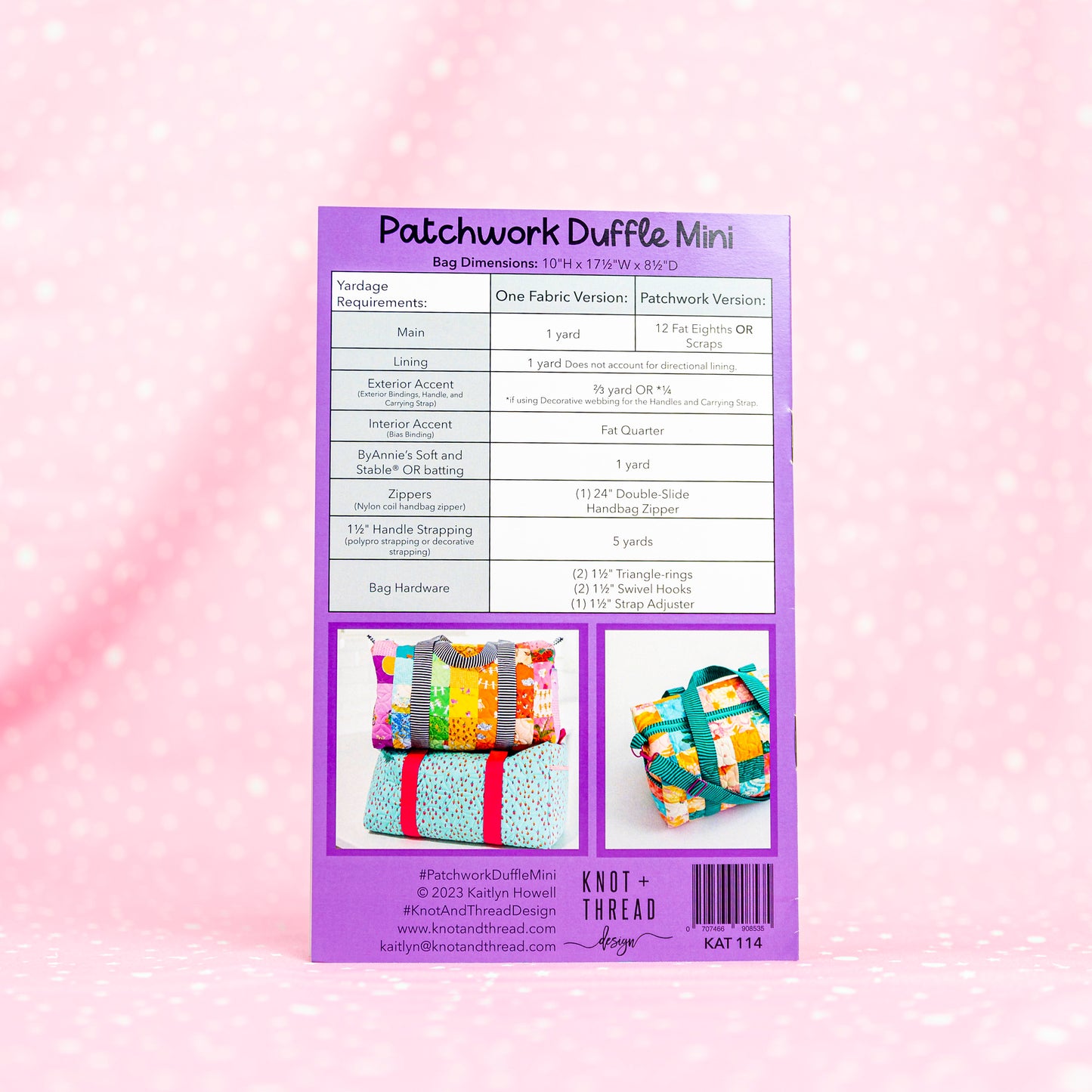 Patchwork Duffle Mini Paper Pattern by Knot and Thread