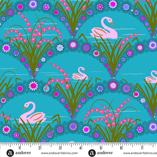 Menagerie Swan Peacock by Alison Glass for Andover A-10629-T