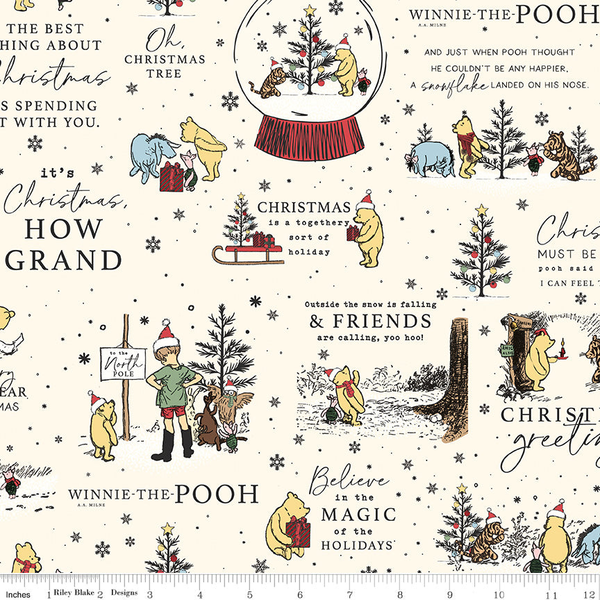 Winnie The Pooh Christmas Holiday Quotes for Riley Blake C19570-CREAM