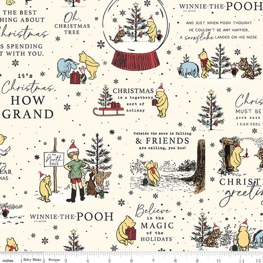 Winnie The Pooh Christmas Holiday Quotes for Riley Blake C19570-CREAM