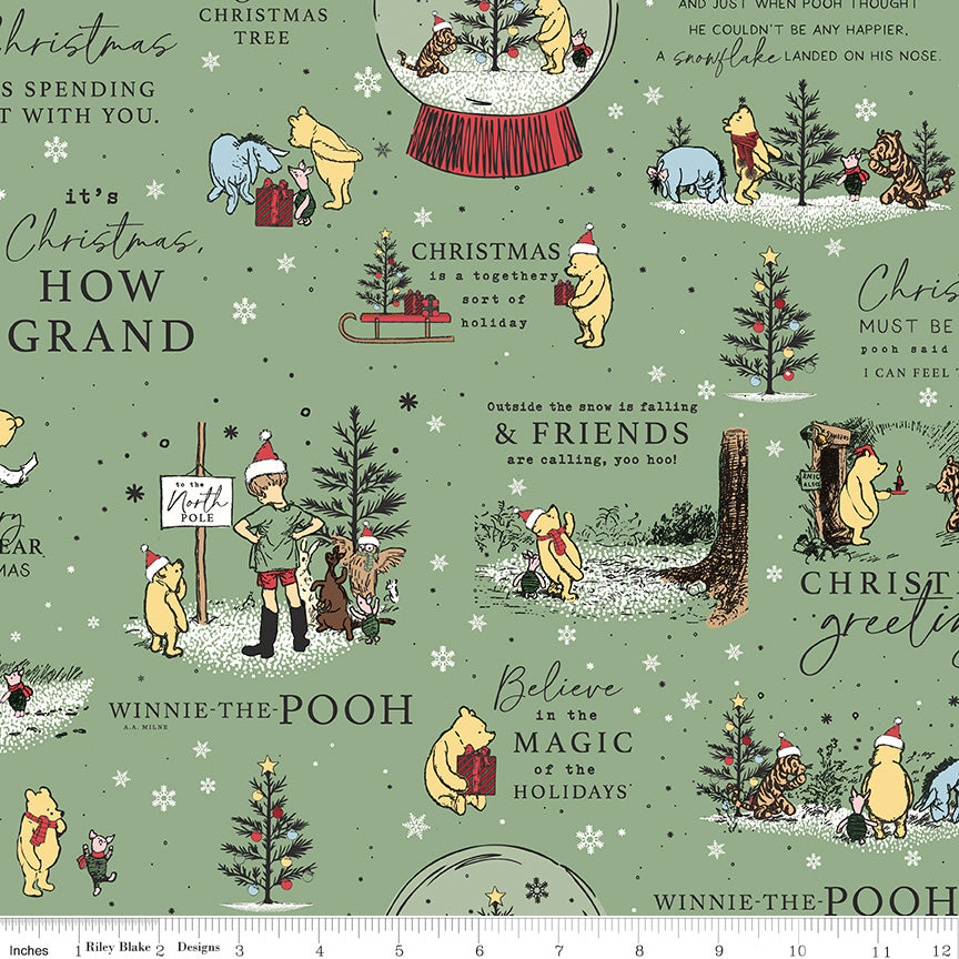 Winnie The Pooh Christmas Holiday Quotes for Riley Blake C19570-GREEN
