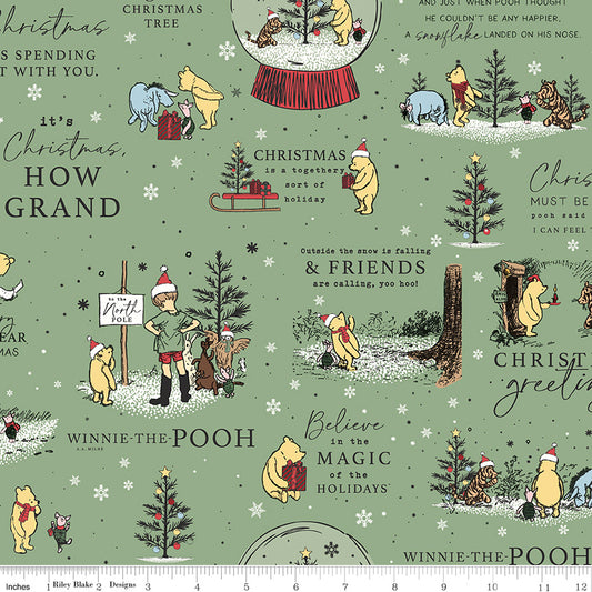 Winnie The Pooh Christmas Holiday Quotes for Riley Blake C19570-GREEN