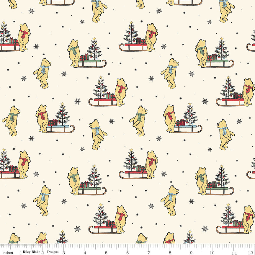 Winnie The Pooh Christmas Sleds for Riley Blake C19572-CREAM