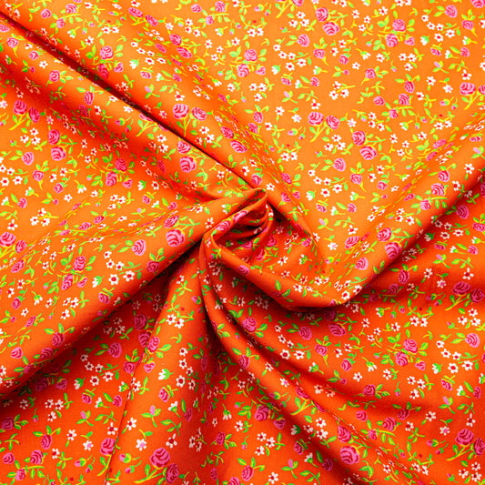 Heather Ross By Hand Mousy Floral in Tangerine