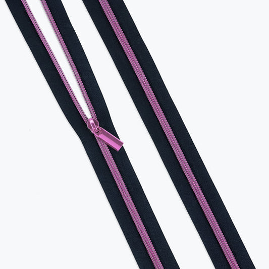 Sallie Tomato Tula Pink Navy Zipper Tape with Pink Coil & Zippers