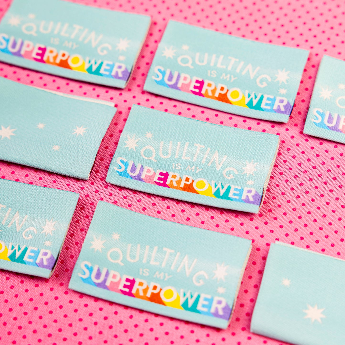 Quilting is My Superpower Tied with a Ribbon Woven Labels by Sarah Hearts