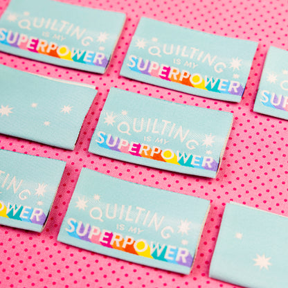 Quilting is My Superpower Tied with a Ribbon Woven Labels by Sarah Hearts