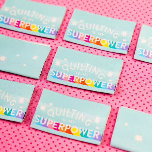 Quilting is My Superpower Tied with a Ribbon Woven Labels by Sarah Hearts