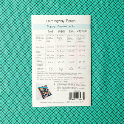 Hemingway Pouch Paper Pattern by Center Street Quilts