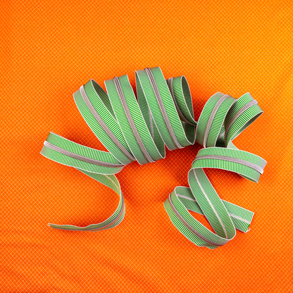 Sassafras Lane Green Stripe Zipper Tape with Faux Metal Nylon Teeth in Nickel Finish