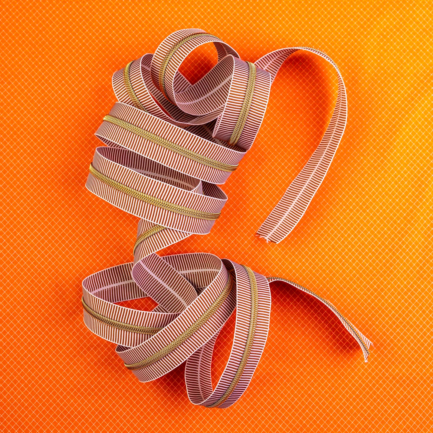 Sassafras Lane Light Brown Stripe Zipper Tape with Faux Metal Nylon Teeth in Gold Finish