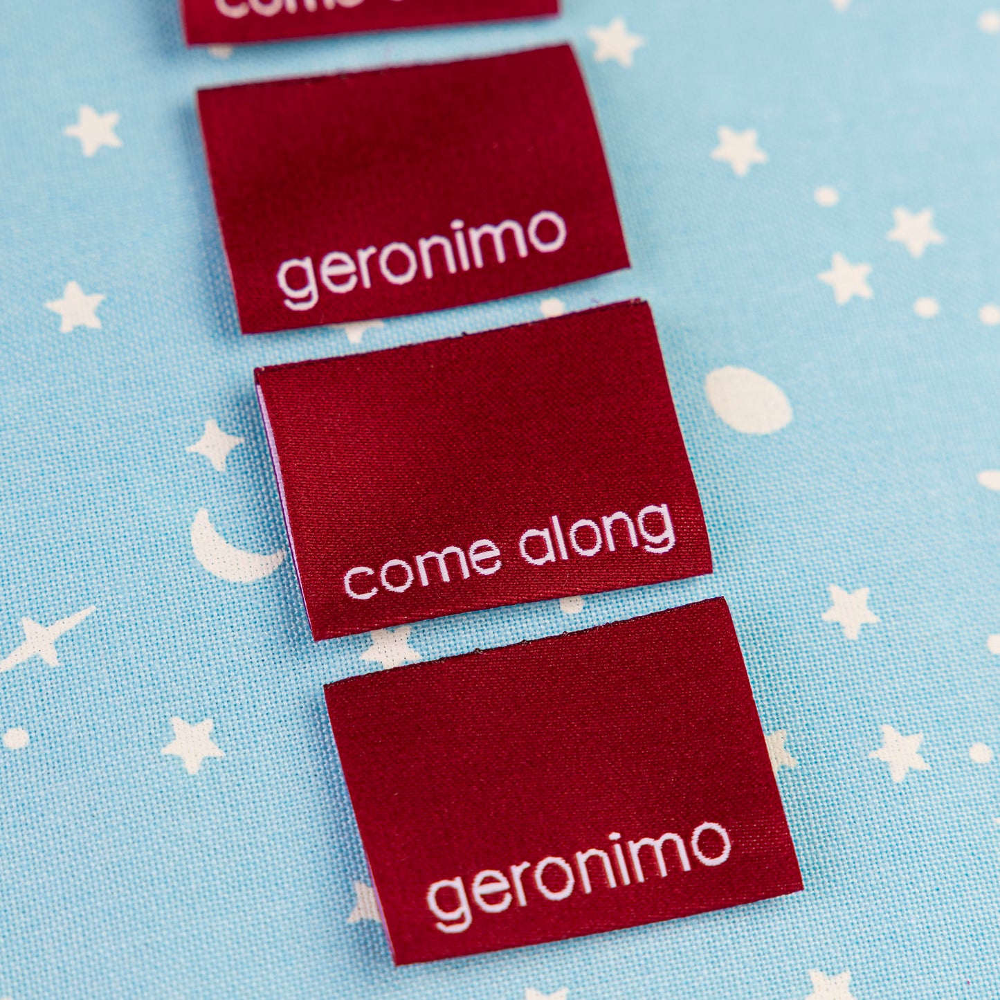 Geronimo, Come Along - Woven Luxe Sew In Label by Intensely Distracted