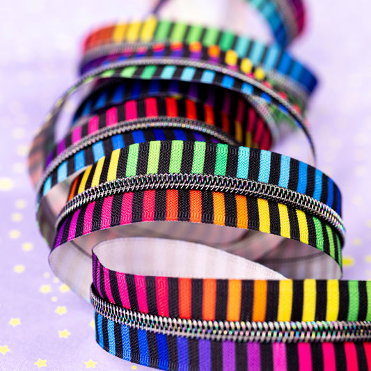 Sassafras Lane Wide Rainbow Stripe Zipper Tape with Iridescent Teeth