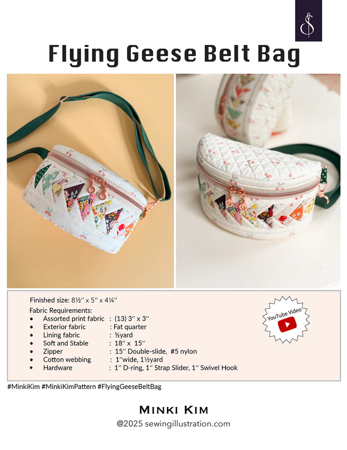 Flying Geese Belt Bag Paper Pattern by Minki Kim