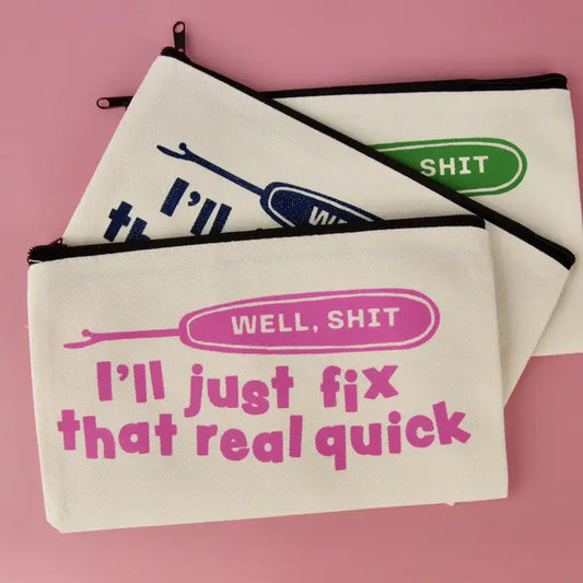 Well Shit Zipper Pouch in by Kati Cupcake