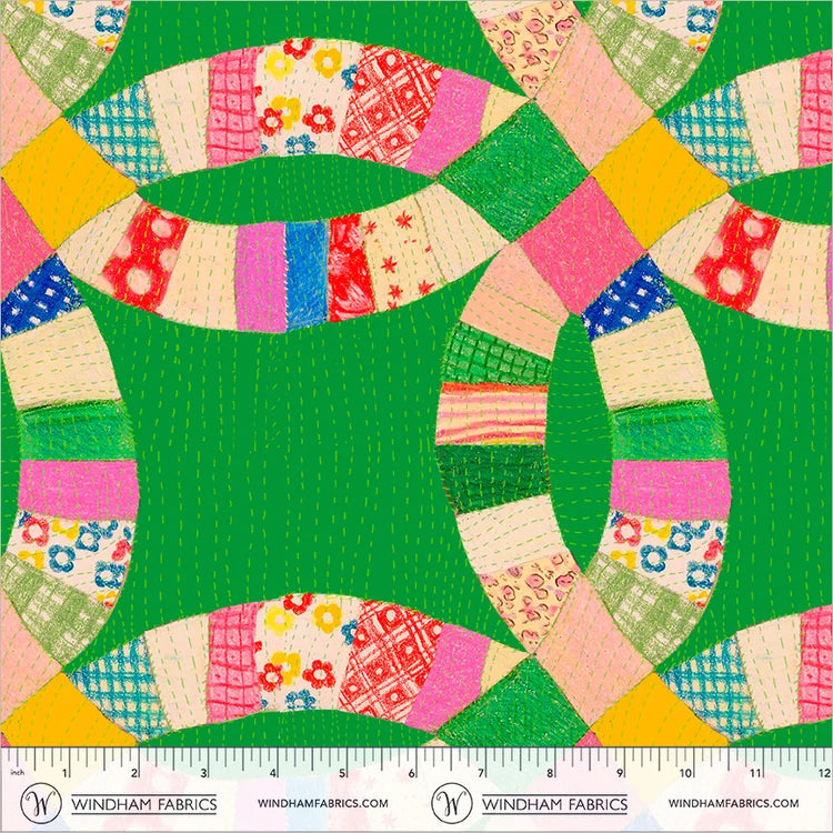Boat Race Double Wedding Rings by Heather Ross for Windham Fabrics 55601D-3 Jade