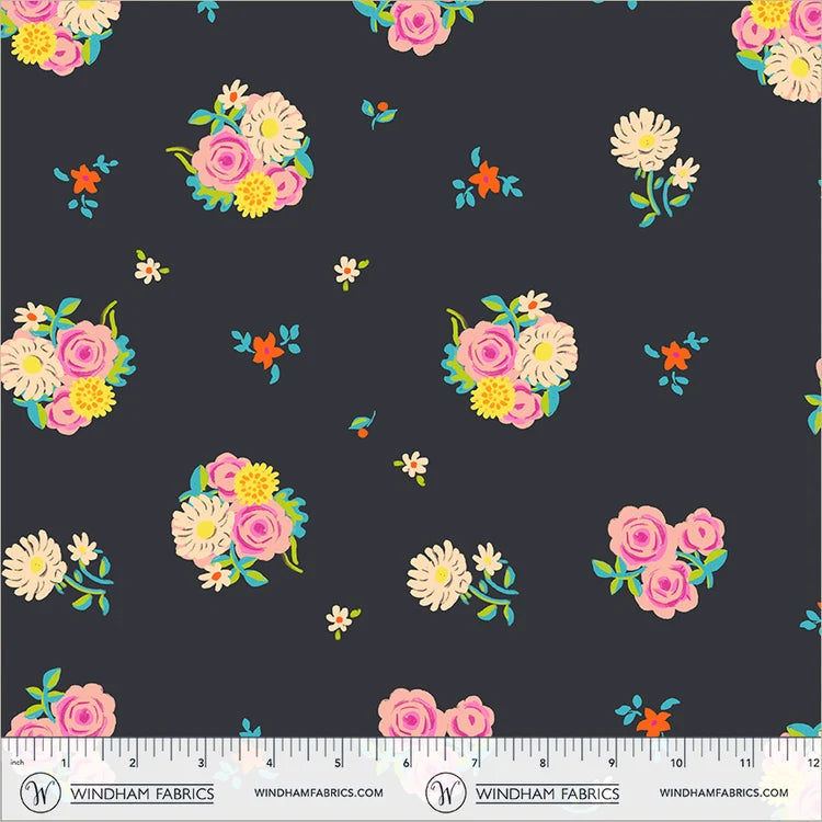 Boat Race Denyse Floral by Heather Ross for Windham Fabrics 55606D-8 Soot